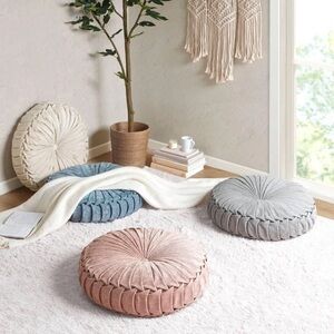 NIB Intelligent Design 22” Elegant Blue Round Accent  Floor Pillow.